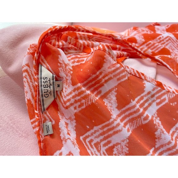 GUESS shall top sheer top guess shirt orange white lightweight - Picture 4 of 4